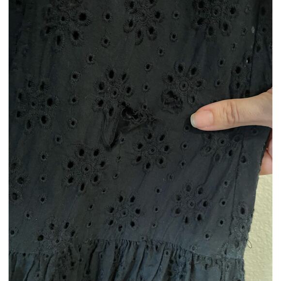 Tularosa Carlotta Eyelet Floral Midi Dress XS Black Smocked Ruffle Cottage FLAWS - Picture 7 of 13